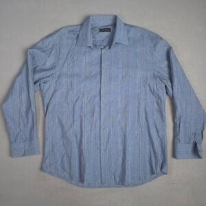 Jhane Barnes Mens Blue Geometric Print Silk Cotton Long Sleeve Dress Shirt XL